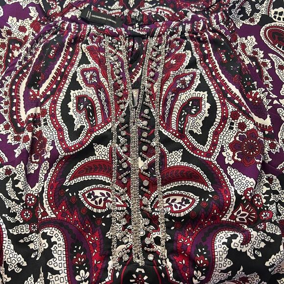 INC Womens Jewel Neck Mini Shift Dress with Bling sz M Black Burgundy Paisley - Picture 4 of 7